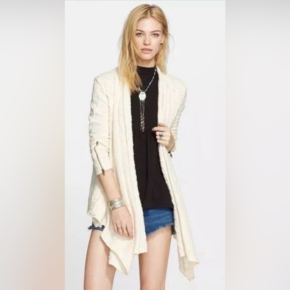 FREE PEOPLE In The Loop Cardigan Sweater Cream Zippers Oversized XS‎